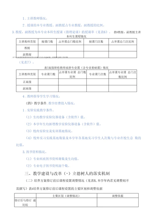 本科专业年度教学质量报告编制说明