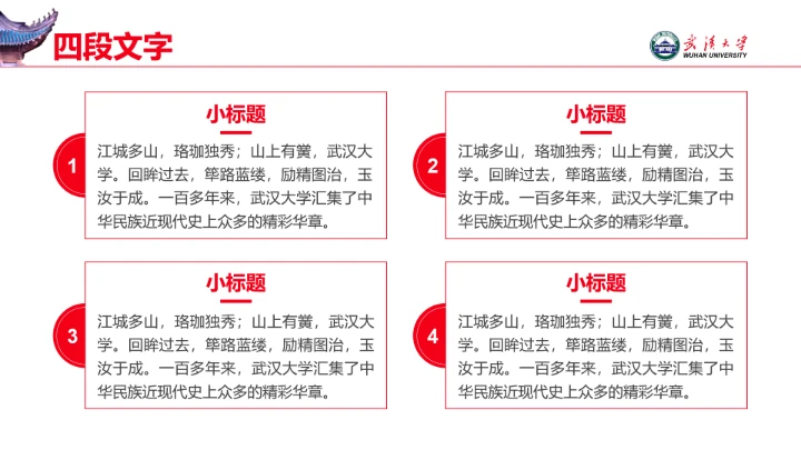 红色武汉大学专属学术汇报毕业答辩通用PPT模板