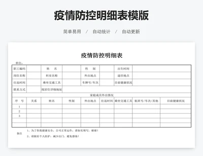 疫情防控明细表模版