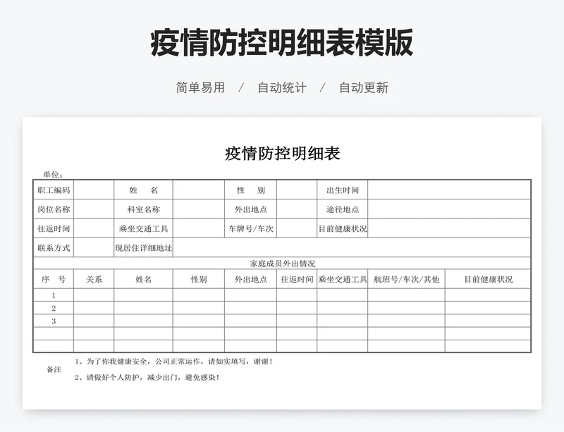 疫情防控明细表模版