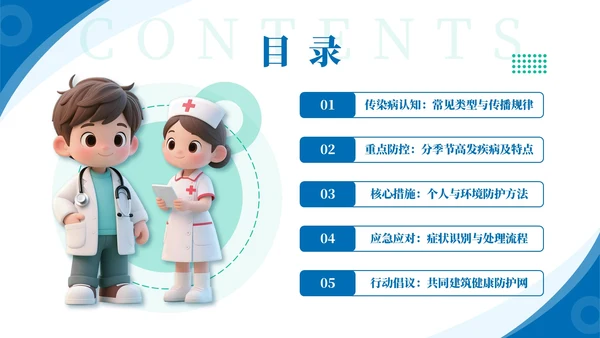 蓝色3D卡通风传染病预防知识科普PPT模板