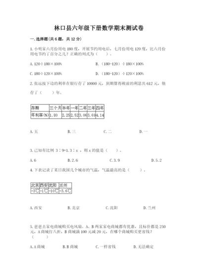 林口县六年级下册数学期末测试卷及参考答案一套.docx
