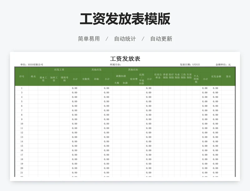 工资发放表模版