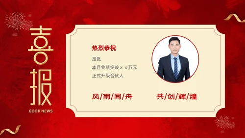 红色喜庆简约企业销售喜报战报捷报PPT