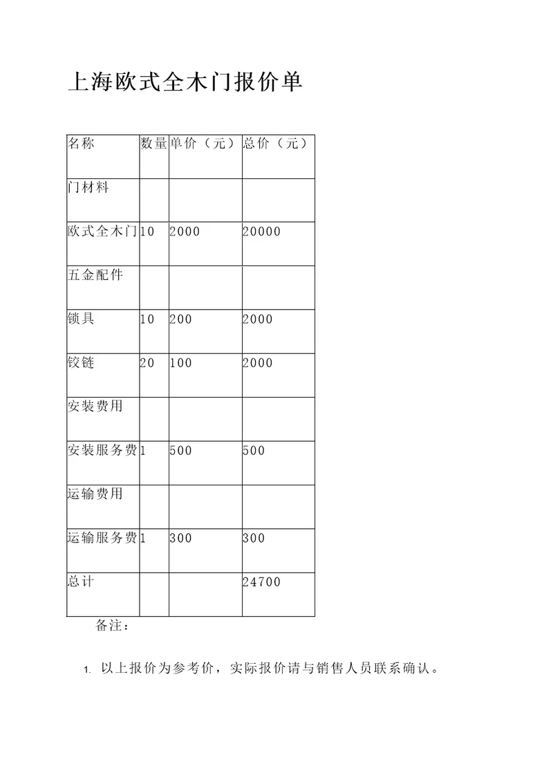 上海欧式全木门报价单