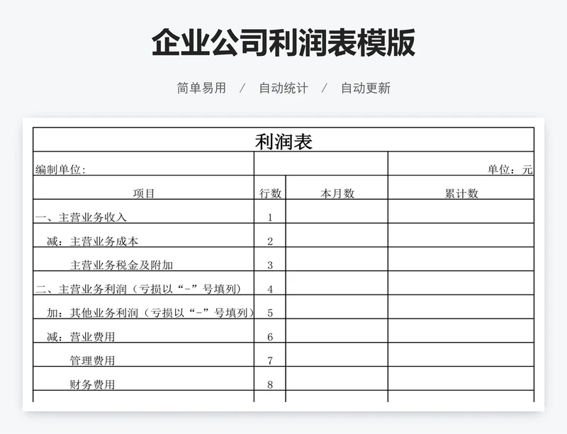 企业公司利润表模版
