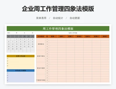 企业周工作管理四象法模版