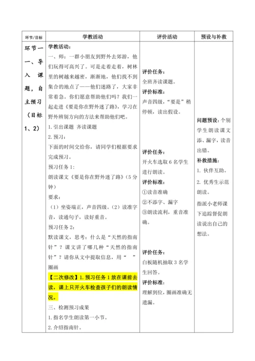 【大单元】17《要是你在野外迷了路》第一课时 教学设计