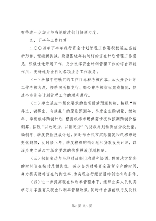 某银行上半年资金计划管理工作总结.docx