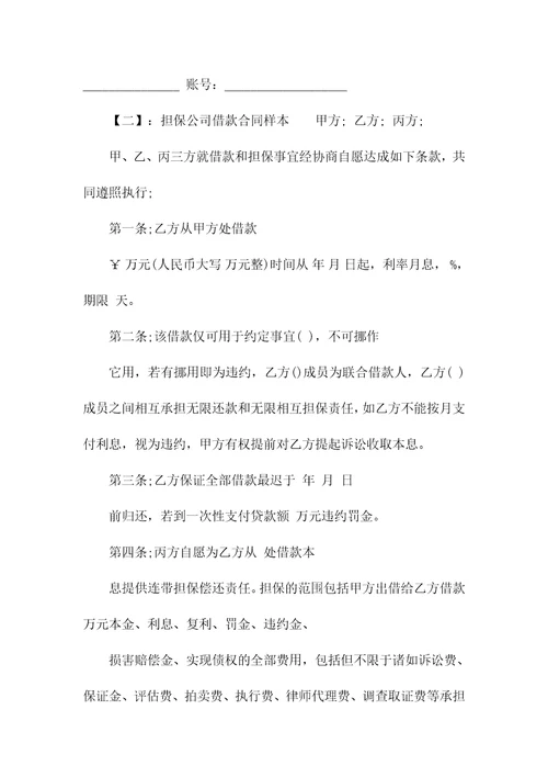 标准担保公司借款合同样本