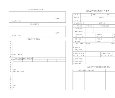 山东省专业技术职称评审表正反面打印一式三份