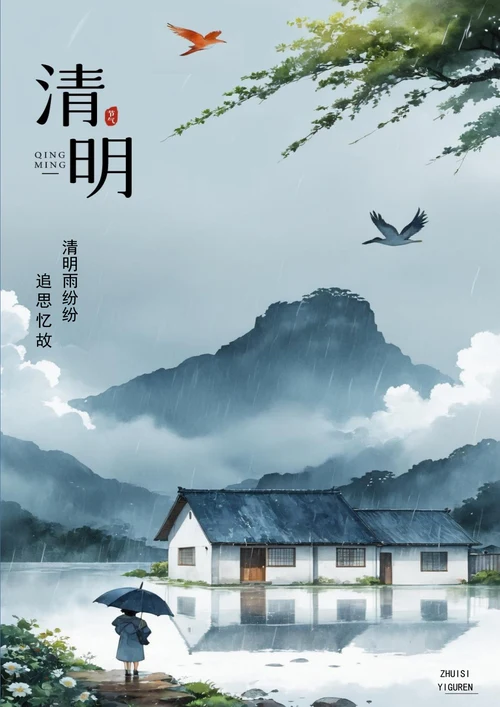 清明追思记故人清明节海报