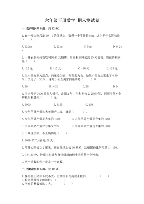 六年级下册数学 期末测试卷含答案（夺分金卷）.docx