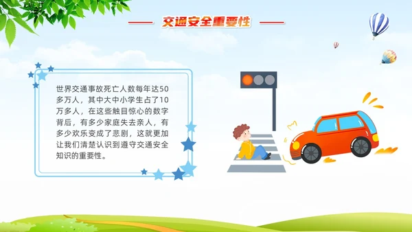 学生交通安全知识清新展板插画卡通学生教育主题班会全国交通安全日