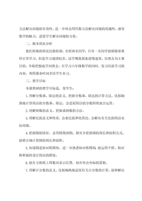 小学六年级数学教学计划范文十篇