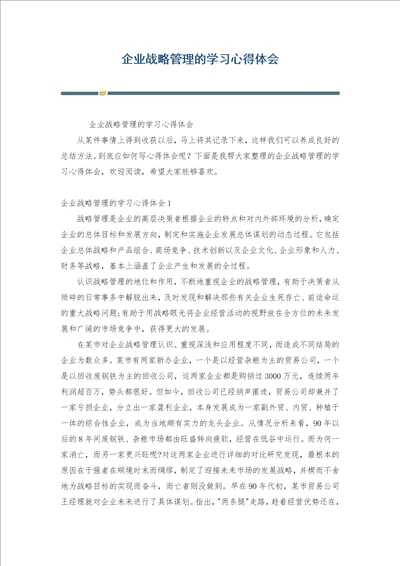 企业战略管理的学习心得体会