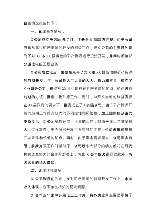 个人税务自查报告范文