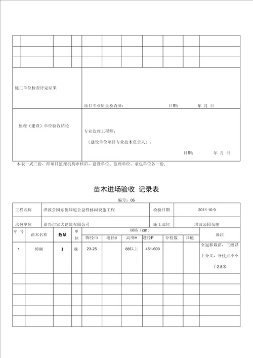 苗木进场验收记录表