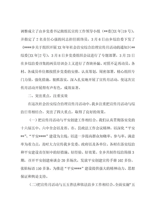 乡镇社会治安综合治理宣传月活动工作总结