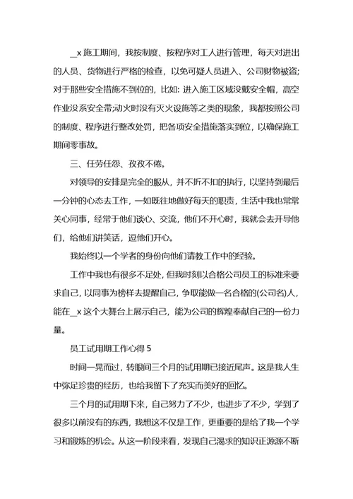 员工试用期工作心得精选范文5篇2021