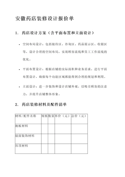 安徽药店装修设计报价单