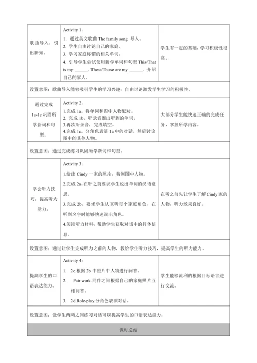 第一课时 Section A（1a-2d）单元整体课时教学设计（新目标七上Unit 2 This i