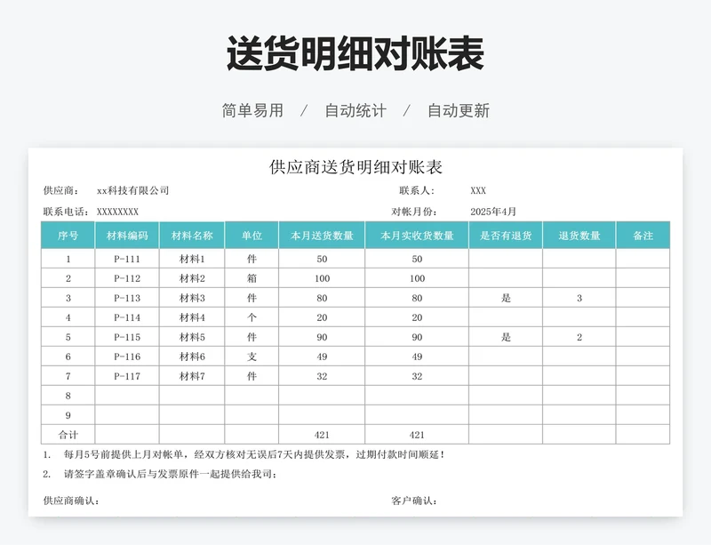 送货明细对账表