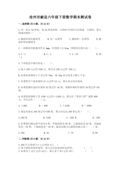 沧州市献县六年级下册数学期末测试卷及精品答案.docx