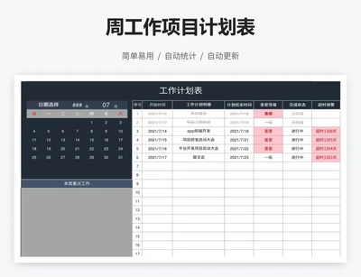 周工作项目计划表