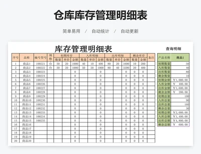 仓库库存管理明细表