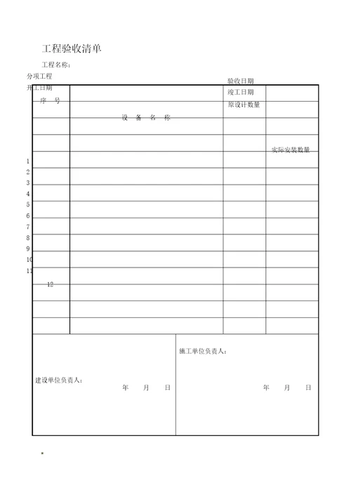 项目验收单实用模板