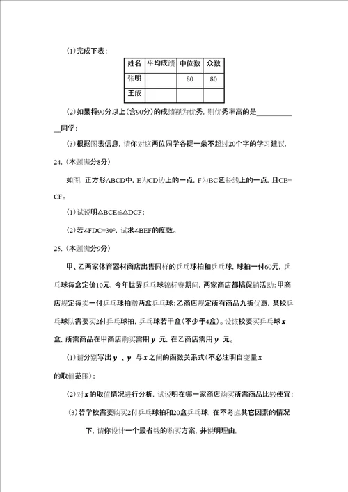 淄博市淄川区第二学期初二期末考试初中数学