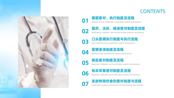 蓝色护理查对制度医疗健康简约商务工作总结个人述职PPT