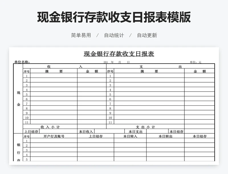 现金银行存款收支日报表模版
