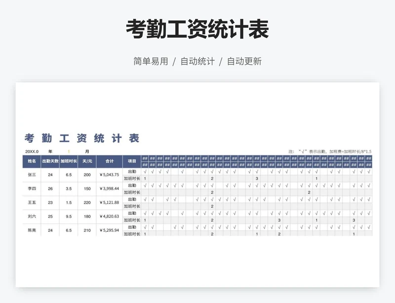 考勤工资统计表