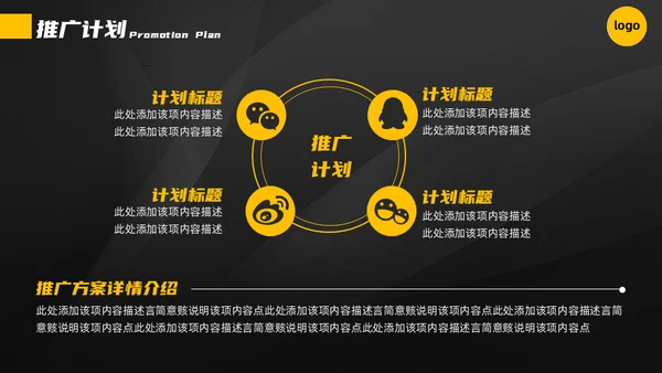 黄黑配色高端商业计划书通用PPT模板