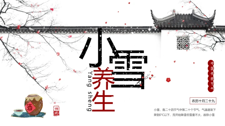 淡雅中国风二十四节气之小雪养生PPT模板