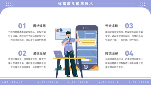 紫色插画风电信反诈宣传PPT模板