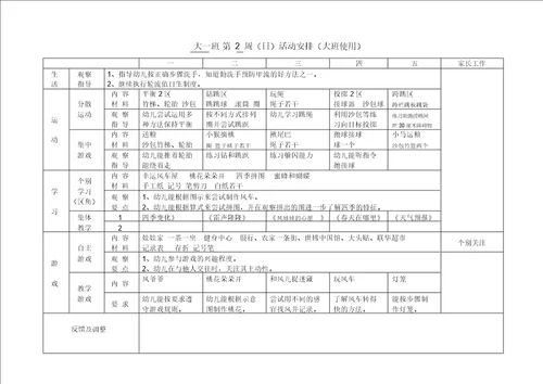 幼儿园大班周计划