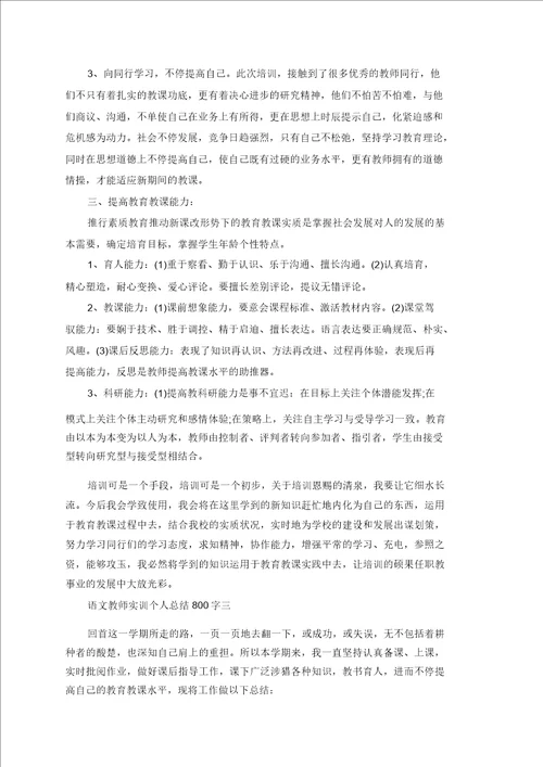 语文教师实训个人总结800字范文