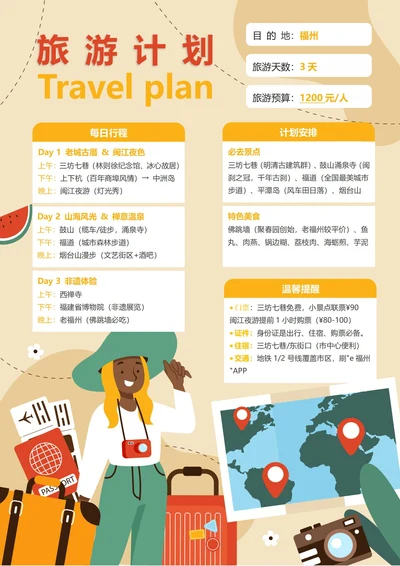 (福州)旅游计划3天