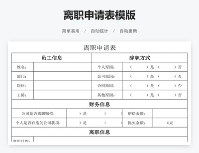 离职申请表模版