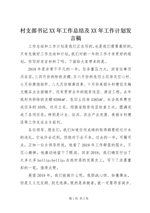 村支部书记XX年工作总结及XX年工作计划发言稿.docx