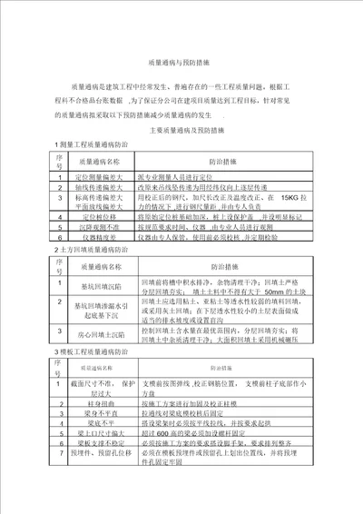 质量通病及预防纠正措施