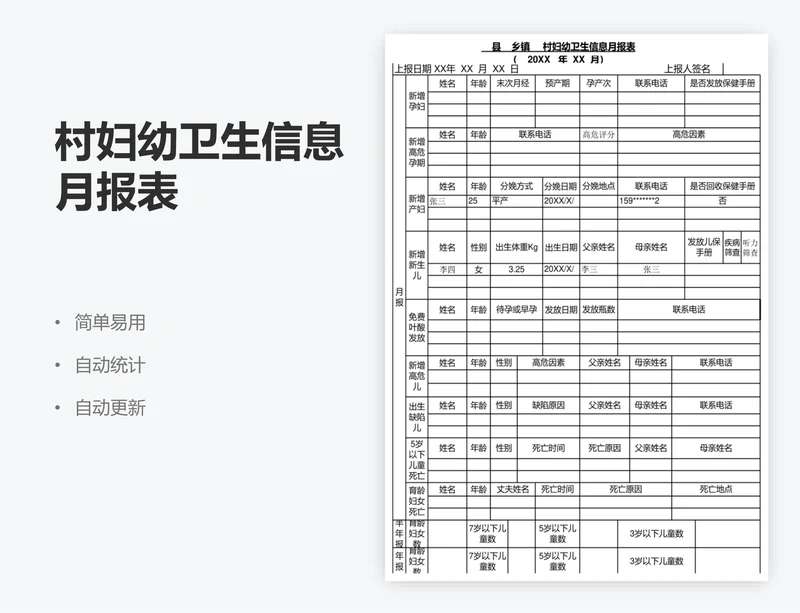 村妇幼卫生信息月报表