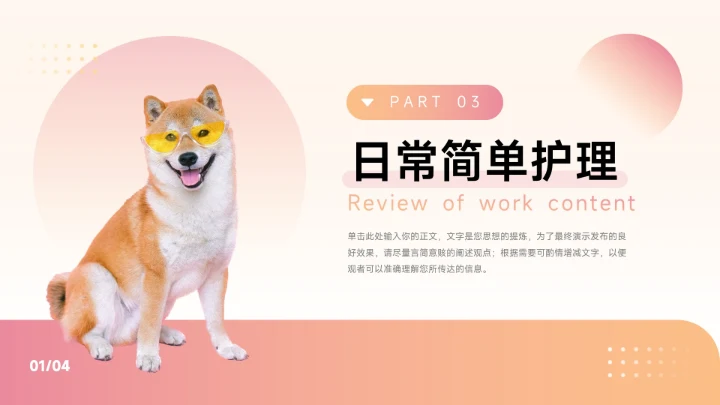 红色简洁创意渐变宠物健康护理PPT模板