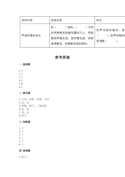 教科版科学四年级上册期末测试卷精品【模拟题】.docx