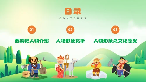 绿色卡通风西游记人物课件