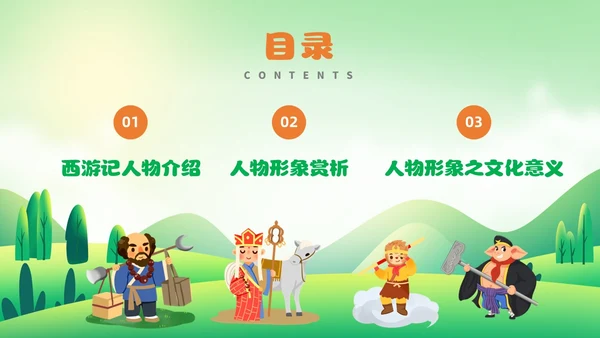 绿色卡通风西游记人物课件