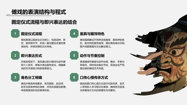 绿色水墨风傩戏的历史与文化价值PPT模板